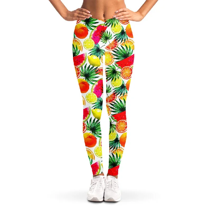 Tropical Fruit Leaf Pattern Print Women's Leggings