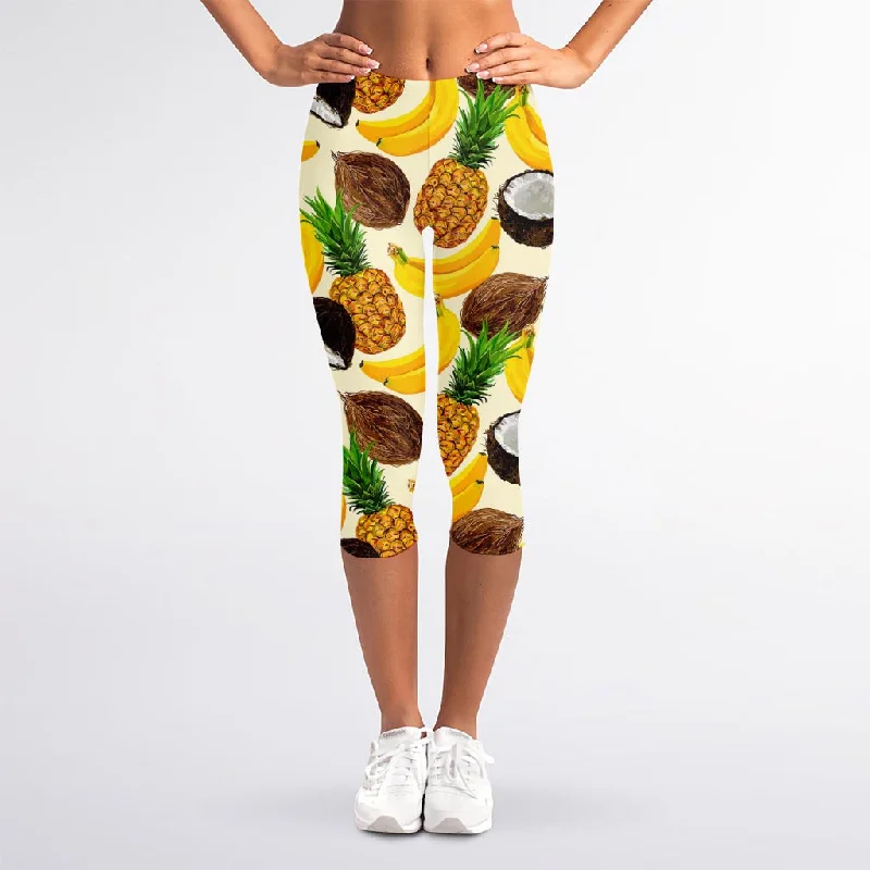 Tropical Fruits Pattern Print Women's Capri Leggings