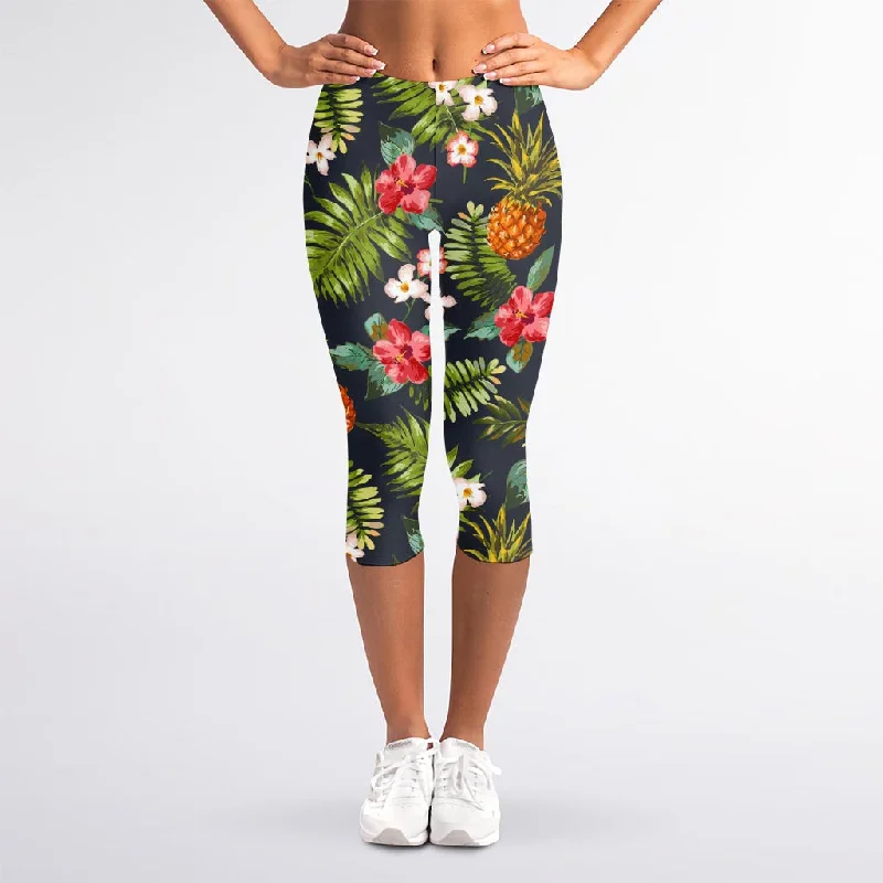 Tropical Hawaii Pineapple Pattern Print Women's Capri Leggings