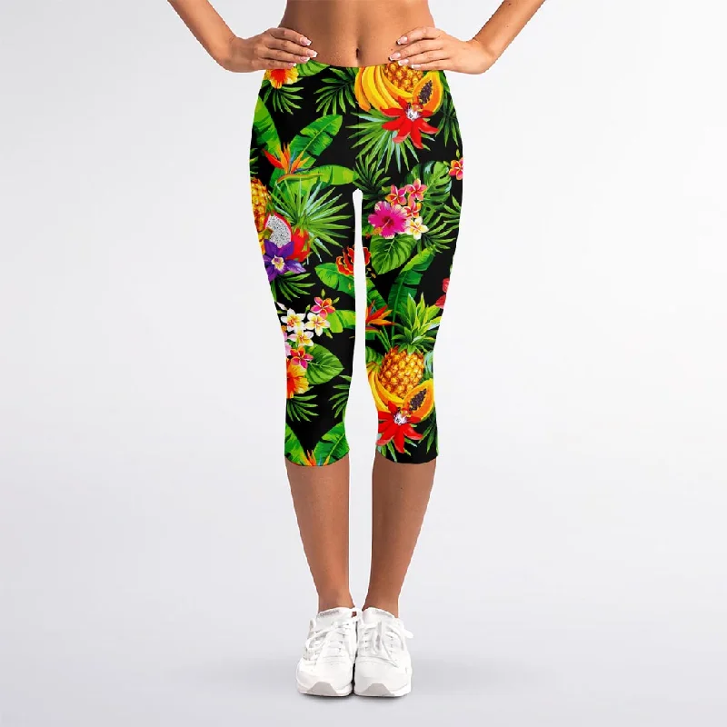 Tropical Hawaiian Fruits Pattern Print Women's Capri Leggings