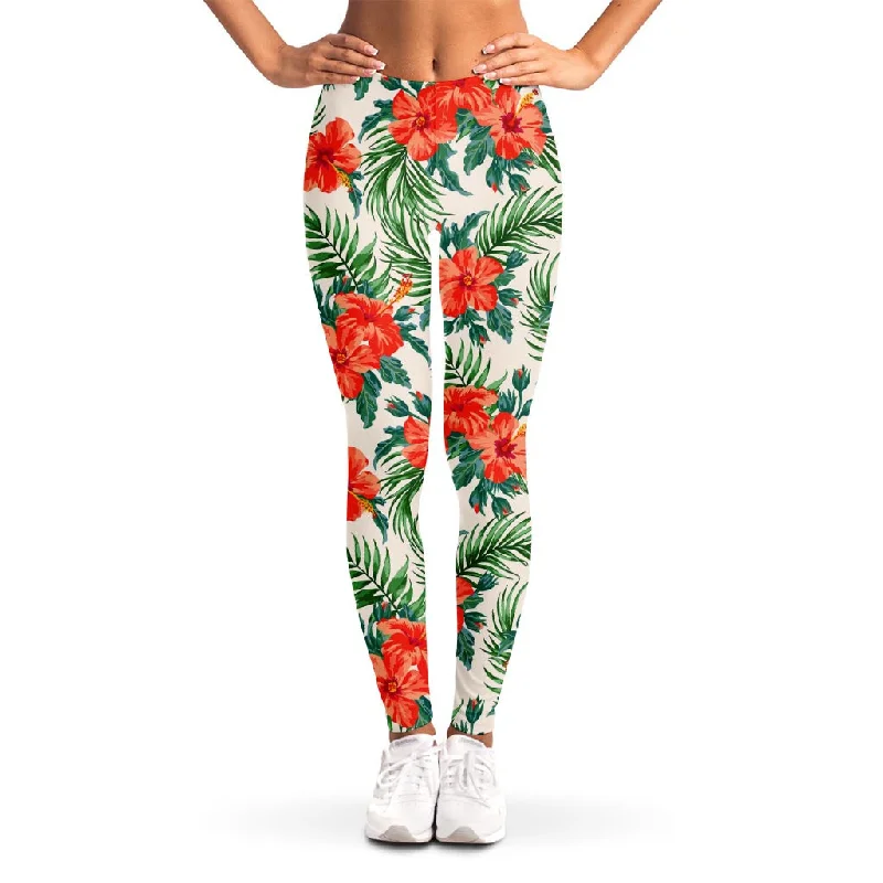 Tropical Hibiscus Blossom Pattern Print Women's Leggings