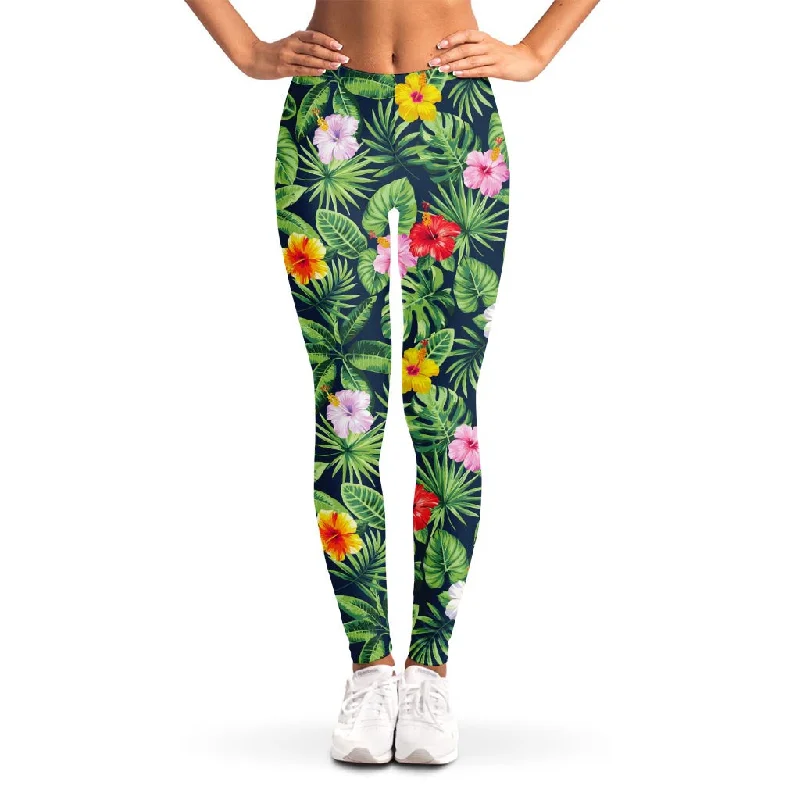 Tropical Hibiscus Flowers Pattern Print Women's Leggings