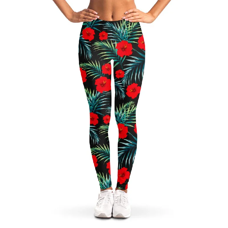 Tropical Hibiscus Leaves Pattern Print Women's Leggings