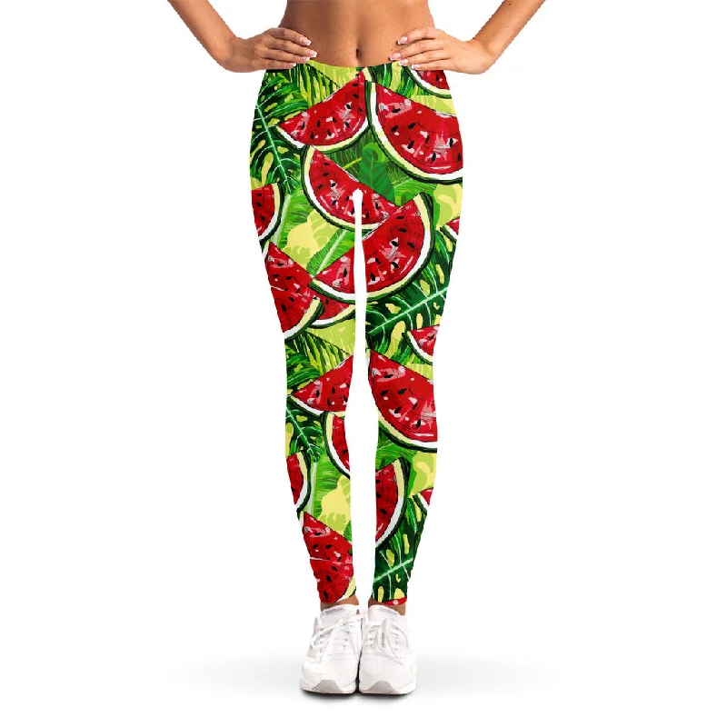 Tropical Leaves Watermelon Pattern Print Women's Leggings