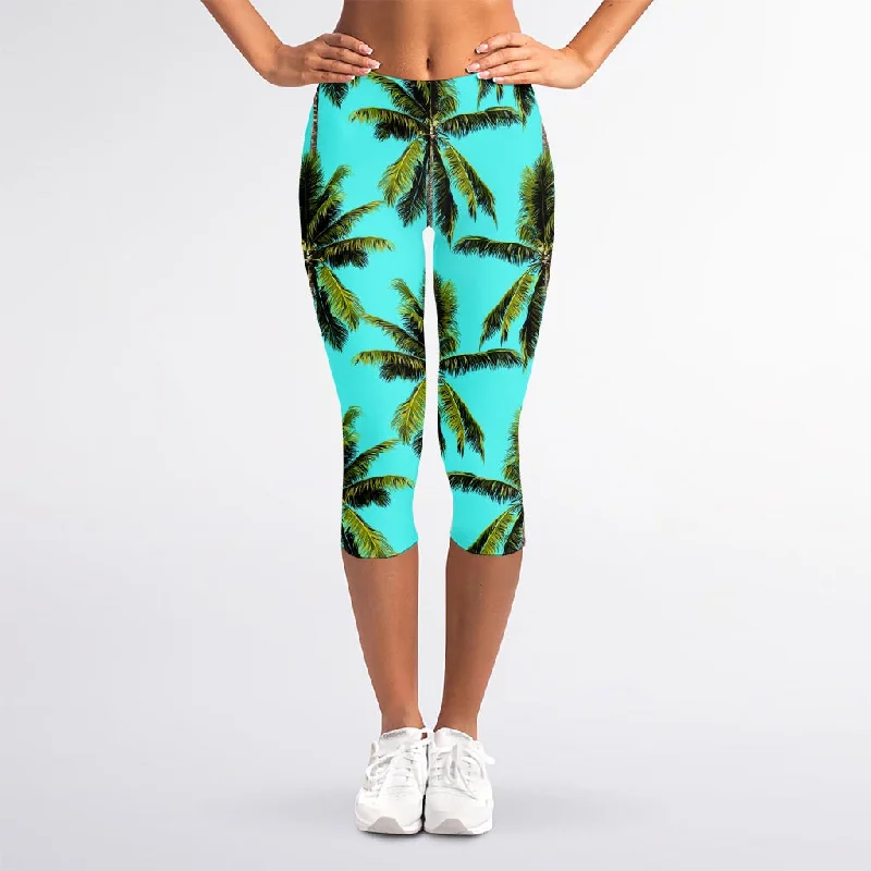 Tropical Palm Tree Pattern Print Women's Capri Leggings