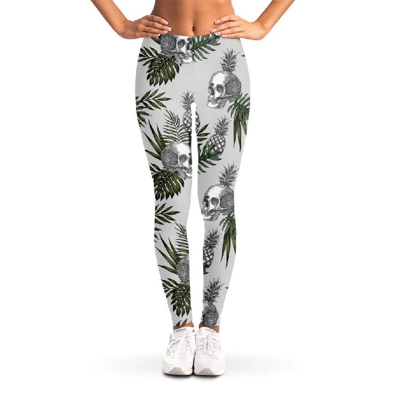 Tropical Pineapple Skull Pattern Print Women's Leggings