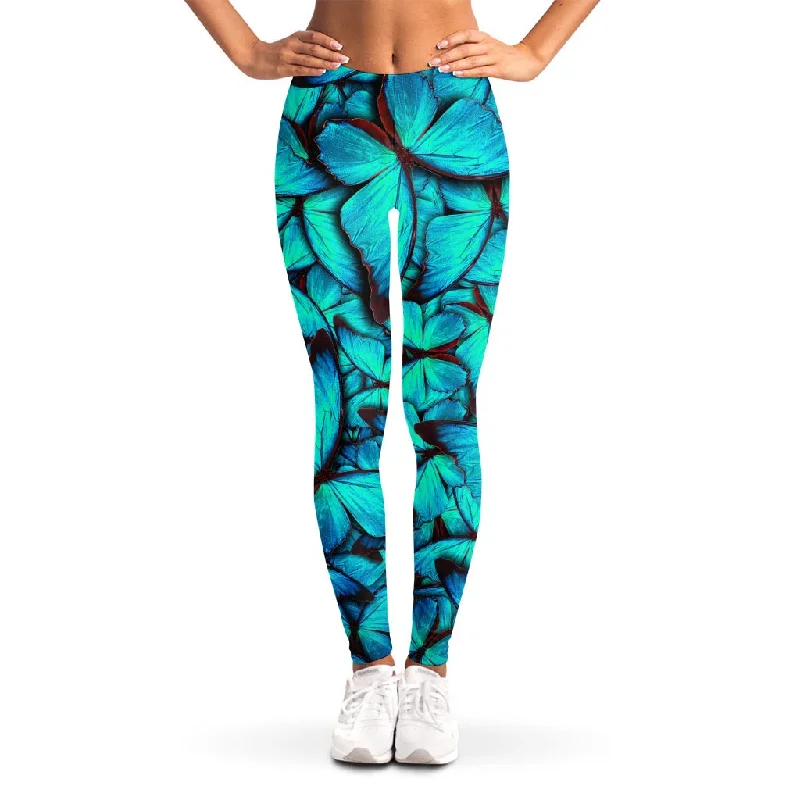 Turquoise Butterfly Pattern Print Women's Leggings