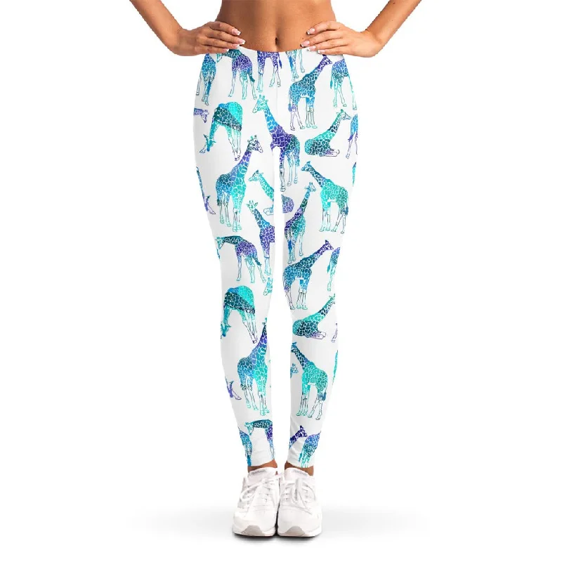 Turquoise Giraffe Pattern Print Women's Leggings