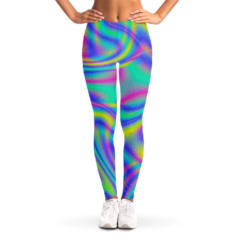 Turquoise Holographic Trippy Print Women's Leggings