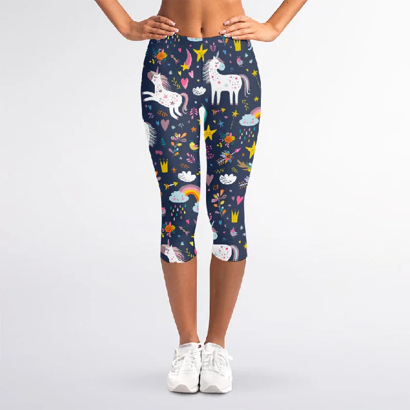 Unicorn Dream Cartoon Pattern Print Women's Capri Leggings