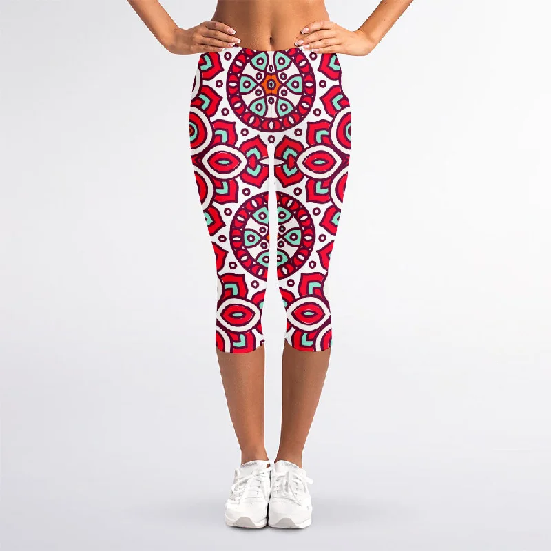 Vintage Indian Mandala Print Women's Capri Leggings