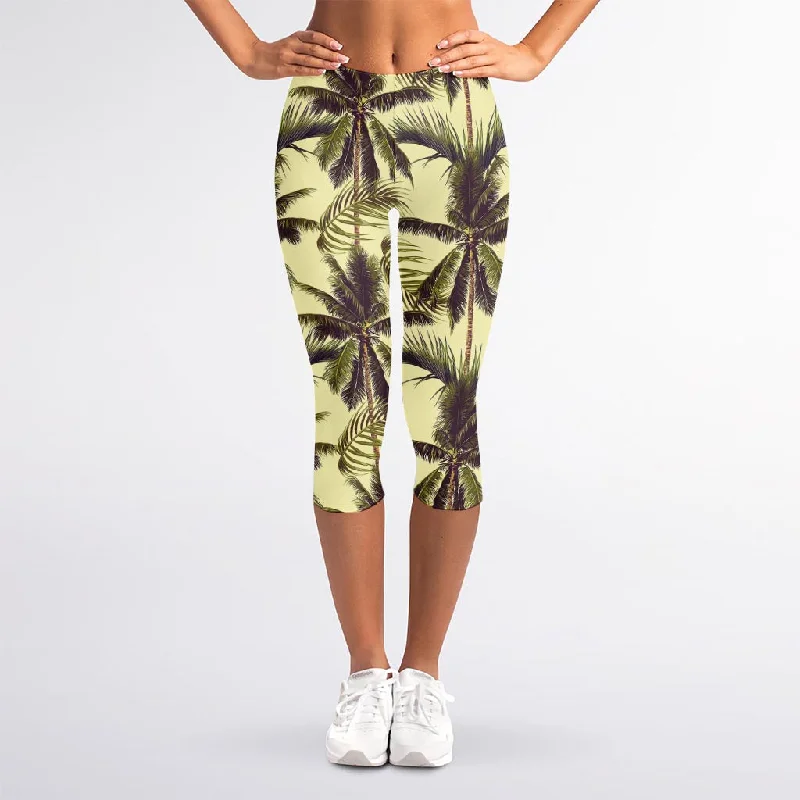 Vintage Palm Tree Pattern Print Women's Capri Leggings