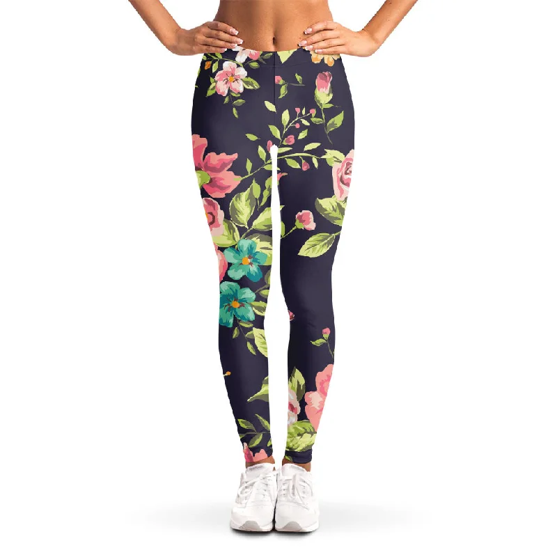 Vintage Rose Floral Flower Pattern Print Women's Leggings