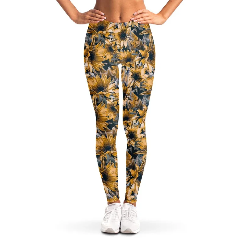 Vintage Sunflower Pattern Print Women's Leggings