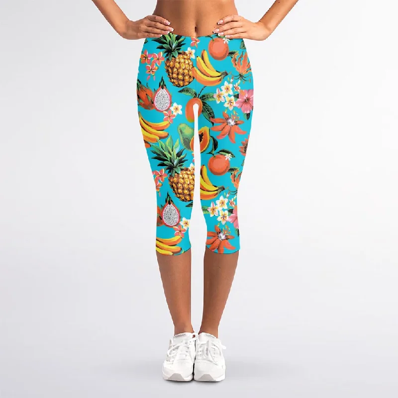 Vintage Tropical Fruits Pattern Print Women's Capri Leggings