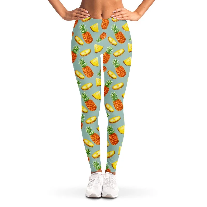 Watercolor Pineapple Pattern Print Women's Leggings