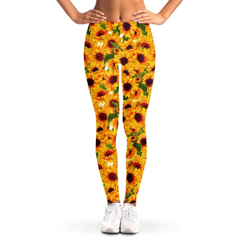 Watercolor Sunflower Pattern Print Women's Leggings