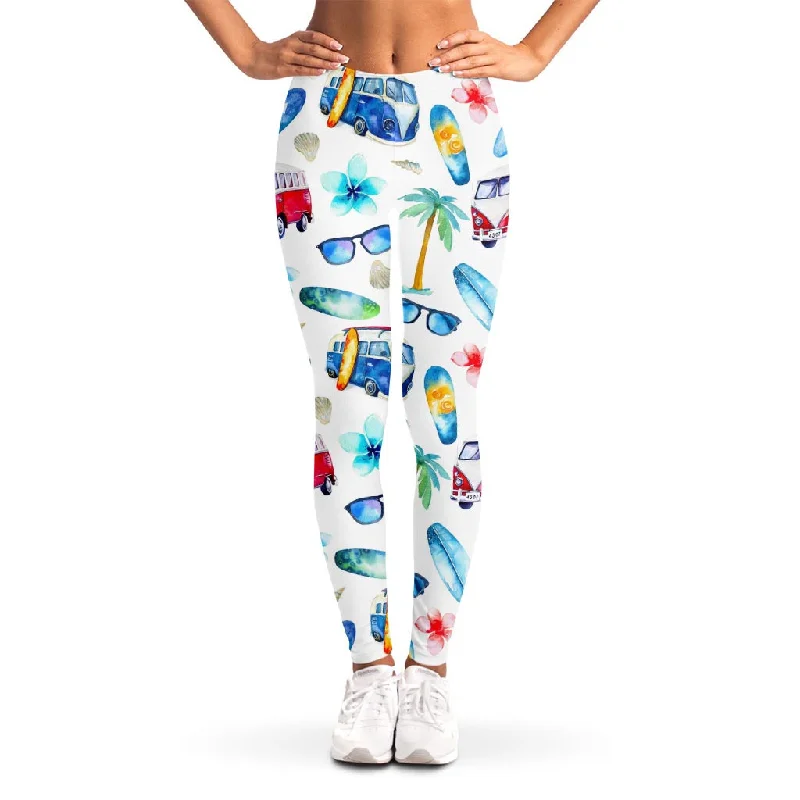 Watercolor Surfing Pattern Print Women's Leggings