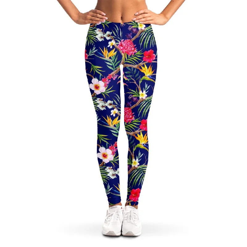 Watercolor Tropical Flower Pattern Print Women's Leggings