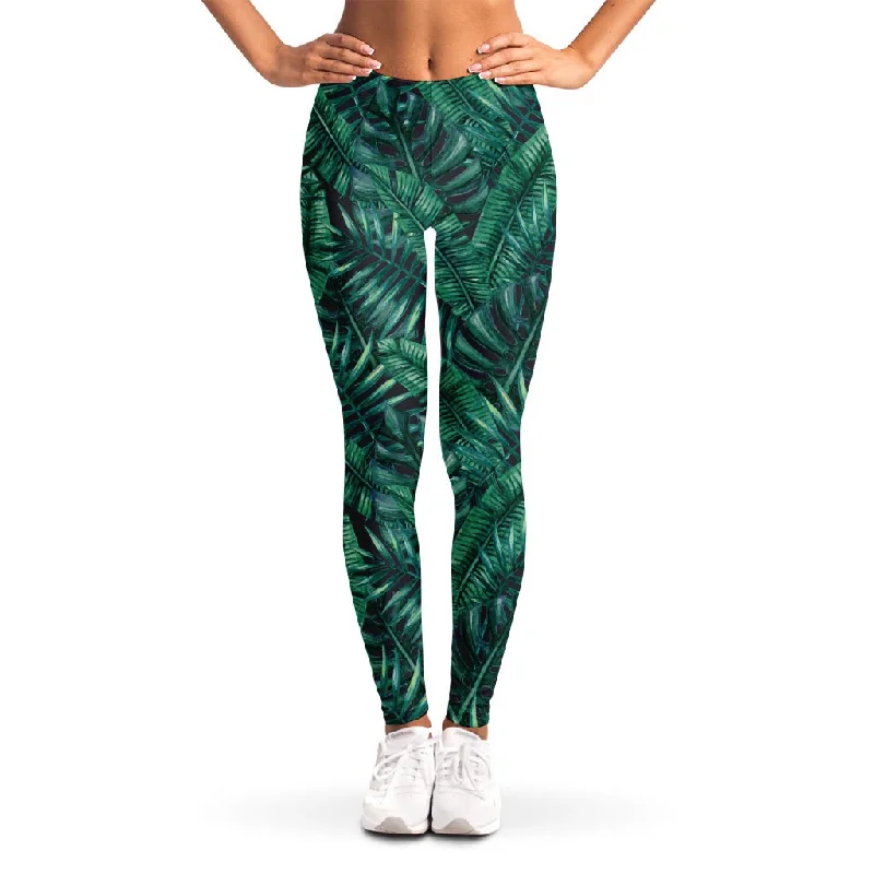 Watercolor Tropical Leaf Pattern Print Women's Leggings