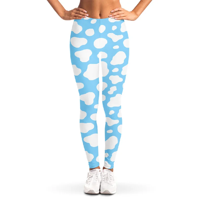 White And Blue Cow Print Women's Leggings