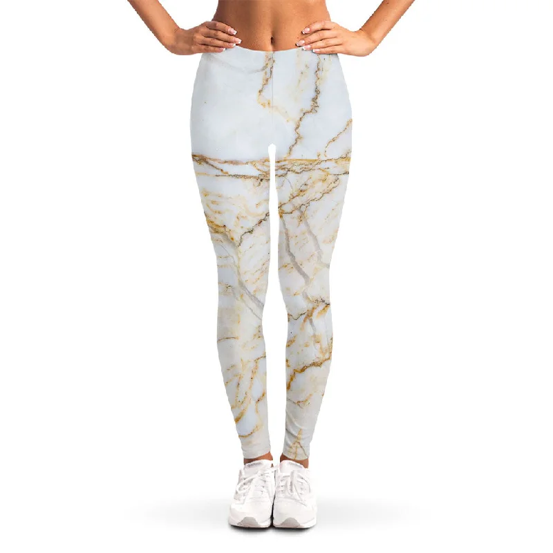 White Brown Grunge Marble Print Women's Leggings