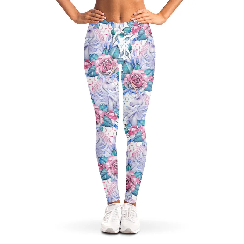 White Fairy Rose Unicorn Pattern Print Women's Leggings