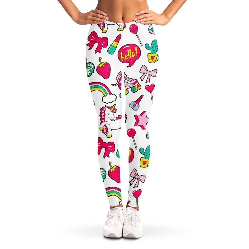 White Girly Unicorn Pattern Print Women's Leggings