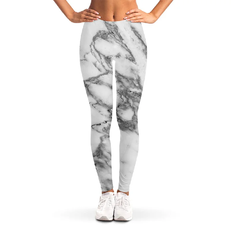 White Gray Marble Print Women's Leggings