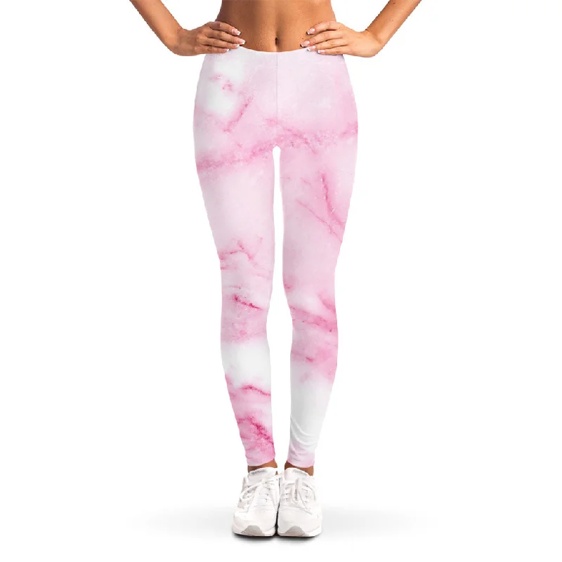 White Pink Marble Print Women's Leggings