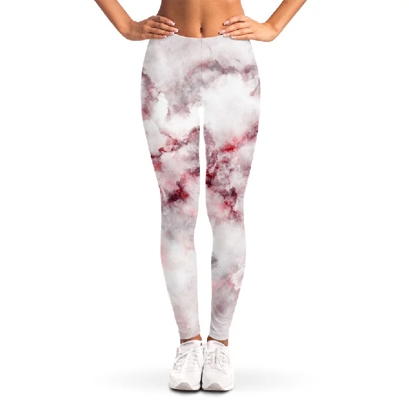 White Ruby Marble Print Women's Leggings