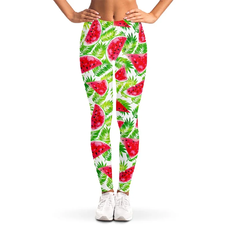 White Summer Watermelon Pattern Print Women's Leggings