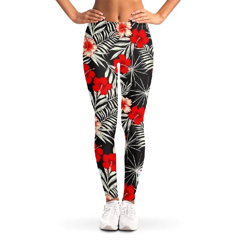 White Tropical Hibiscus Pattern Print Women's Leggings