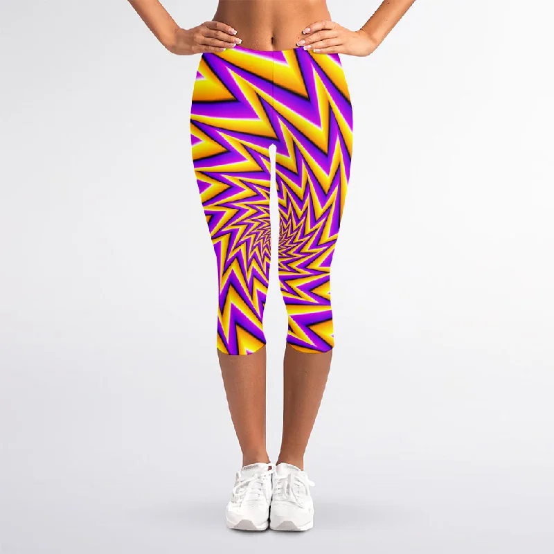 Yellow Big Bang Moving Optical Illusion Women's Capri Leggings