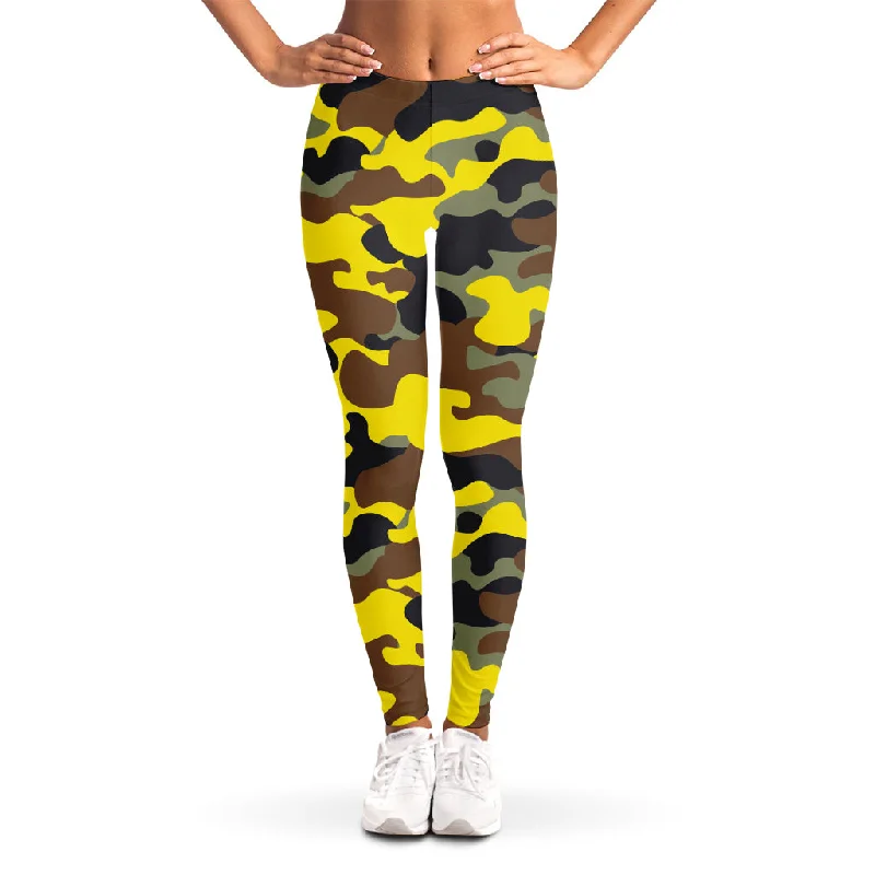 Yellow Brown And Black Camouflage Print Women's Leggings