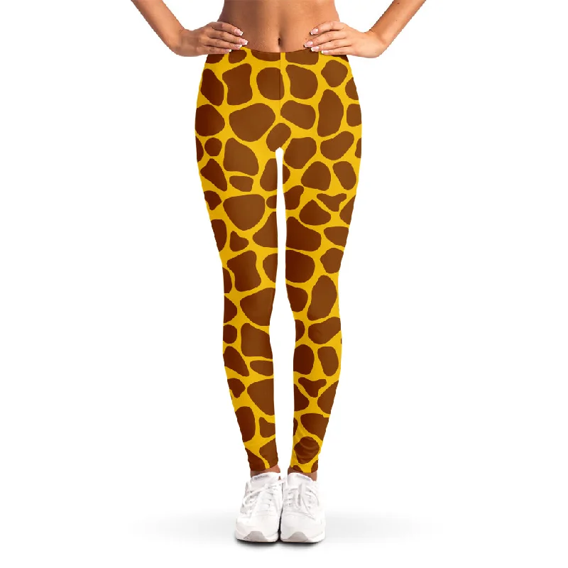 Yellow Brown Giraffe Pattern Print Women's Leggings