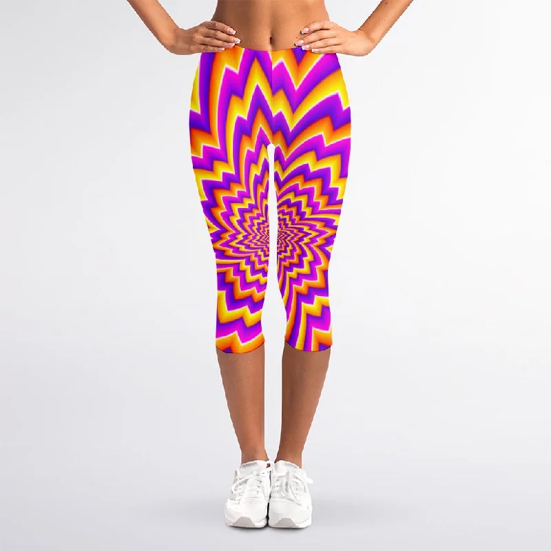 Yellow Expansion Moving Optical Illusion Women's Capri Leggings