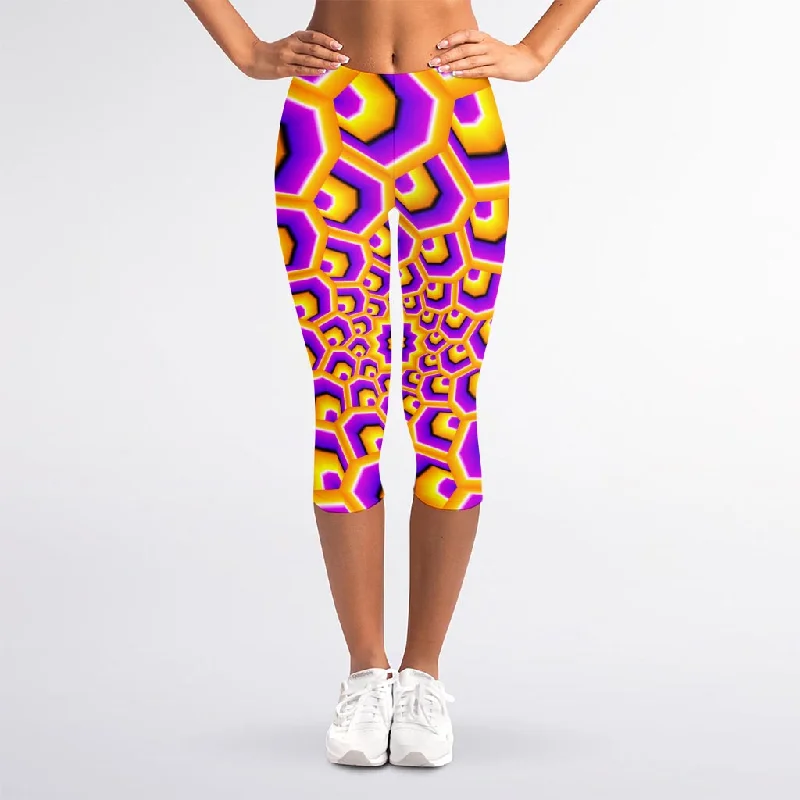 Yellow Hive Moving Optical Illusion Women's Capri Leggings