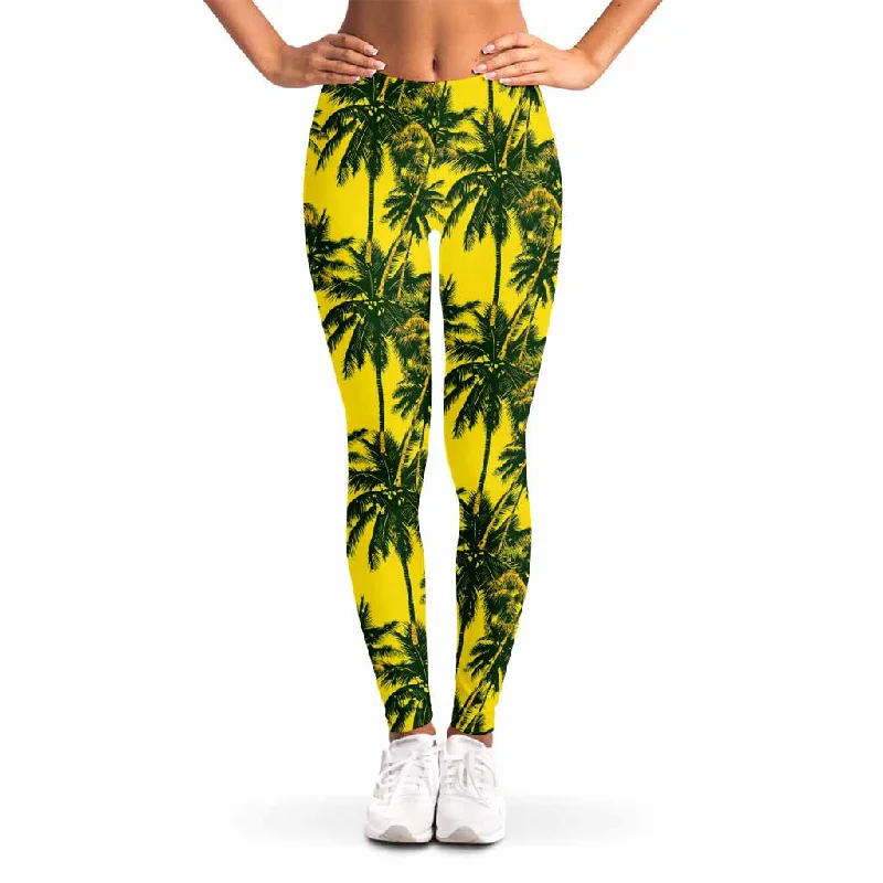 Yellow Palm Tree Pattern Print Women's Leggings