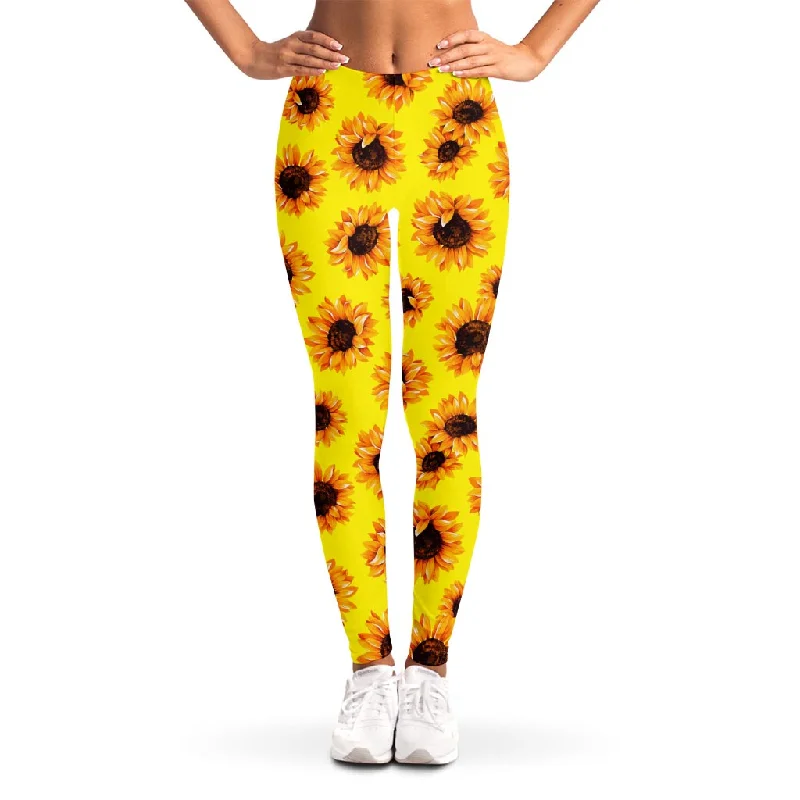 Yellow Sunflower Pattern Print Women's Leggings