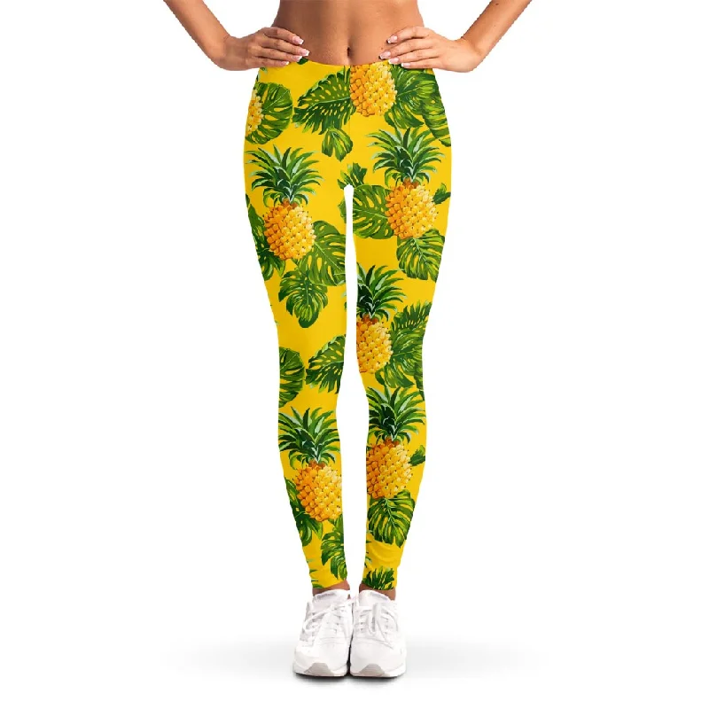 Yellow Tropical Pineapple Pattern Print Women's Leggings