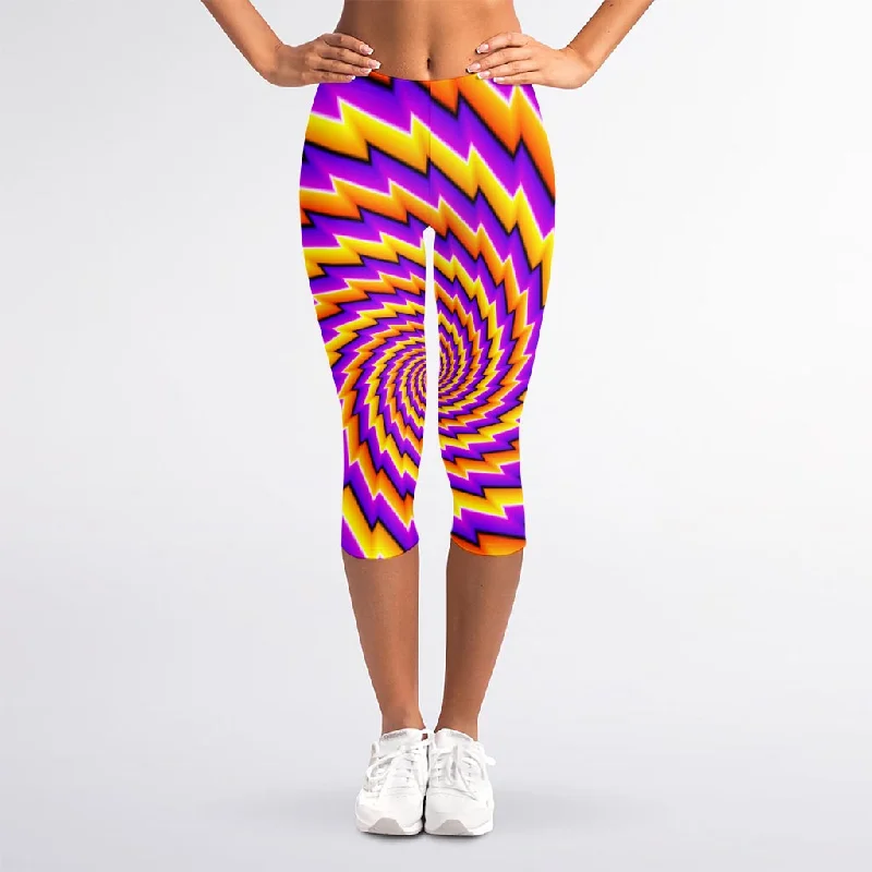 Yellow Twisted Moving Optical Illusion Women's Capri Leggings