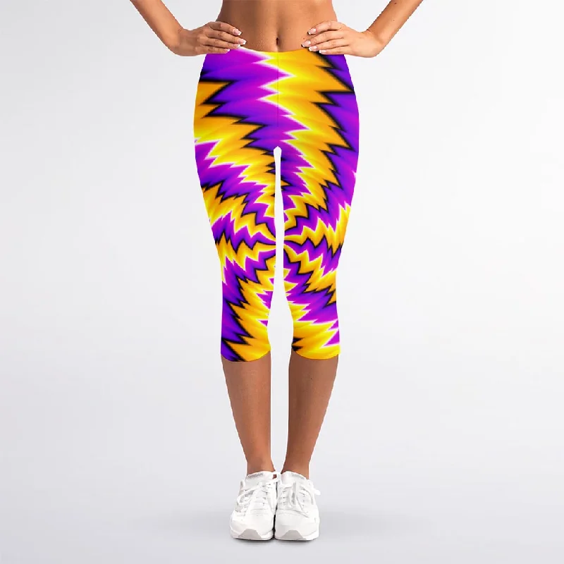 Yellow Vortex Moving Optical Illusion Women's Capri Leggings