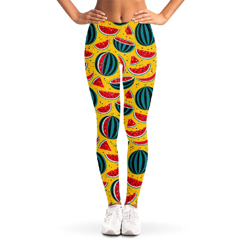 Yellow Watermelon Pieces Pattern Print Women's Leggings