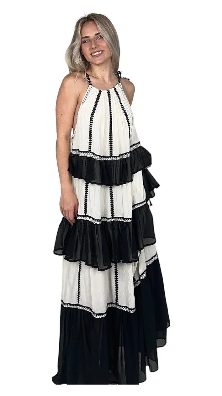 Black/White Tiered Maxi Dress