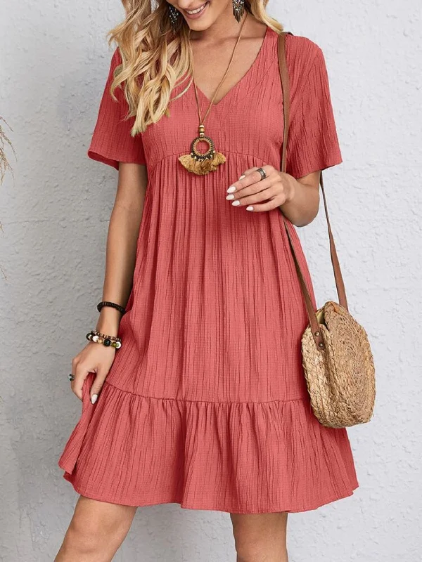 Jovie Full Size V-Neck Short Sleeve Dress