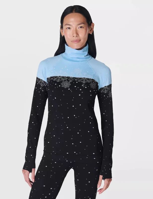 Snowflake Funnel Neck Base Layer Top - Blue Snowflake Jacquard